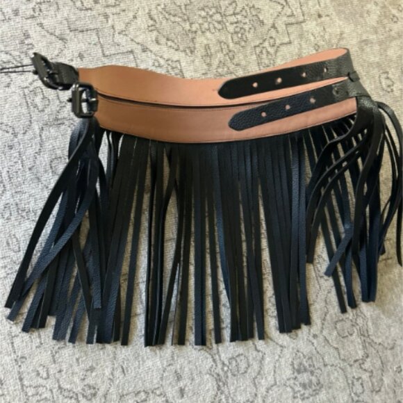 NEW with Tags Festival BCBG MaxAzria Black Fringe Belt S $98 - Picture 9 of 10